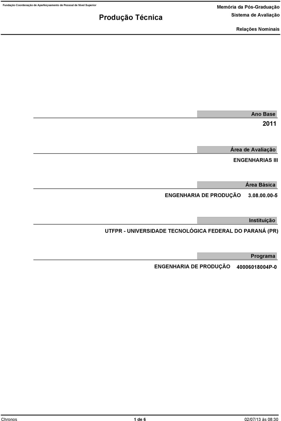 00-5 Instituição UTFPR - UNIVERSIDADE TECNOLÓGICA