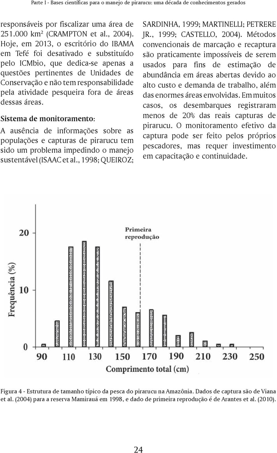 pesqueira fora de áreas dessas áreas. Sistema de monitoramento: A ausência de informações sobre as populações e capturas de pirarucu tem sido um problema impedindo o manejo sustentável (ISAAC et al.