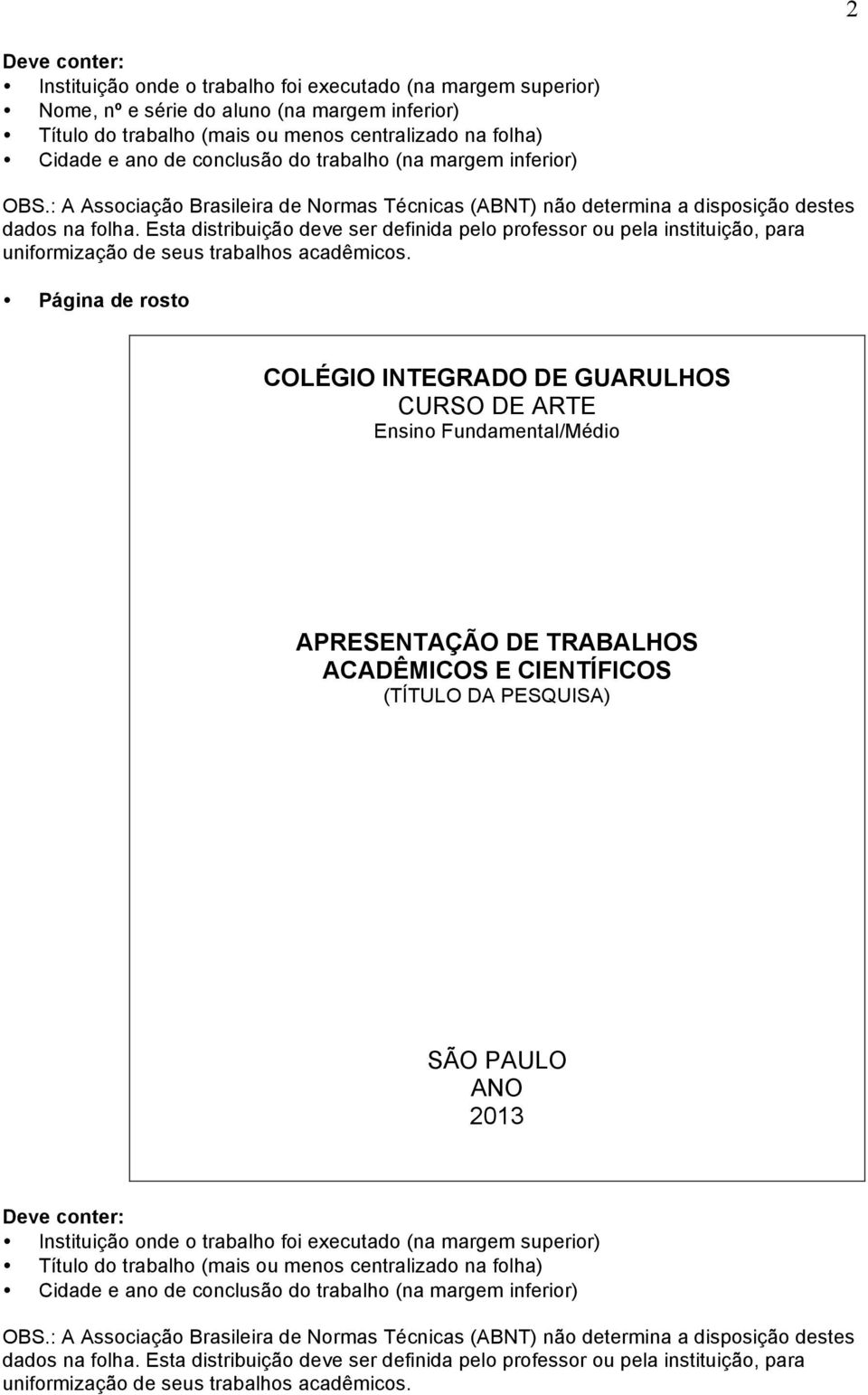 Esta distribuição deve ser definida pelo professor ou pela instituição, para uniformização de seus trabalhos acadêmicos.