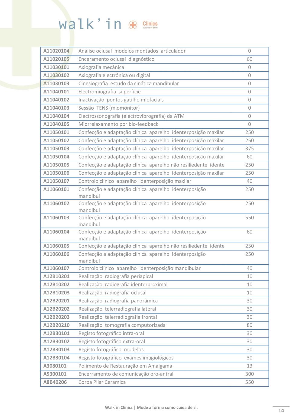 Electrossonografia (electrovibrografia) da ATM 0 A11040105 Miorrelaxamento por bio-feedback 0 A11050101 Confecção e adaptação clínica aparelho identerposição maxilar 250 A11050102 Confecção e