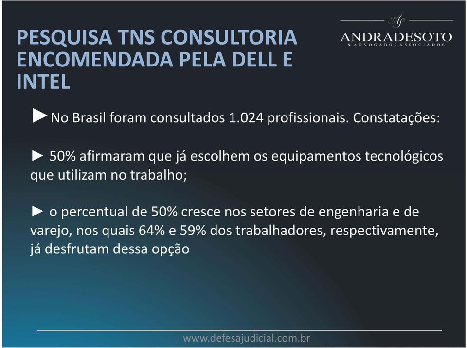 Constatações: 50% afirmaram que já escolhem os equipamentos tecnológicos que utilizam