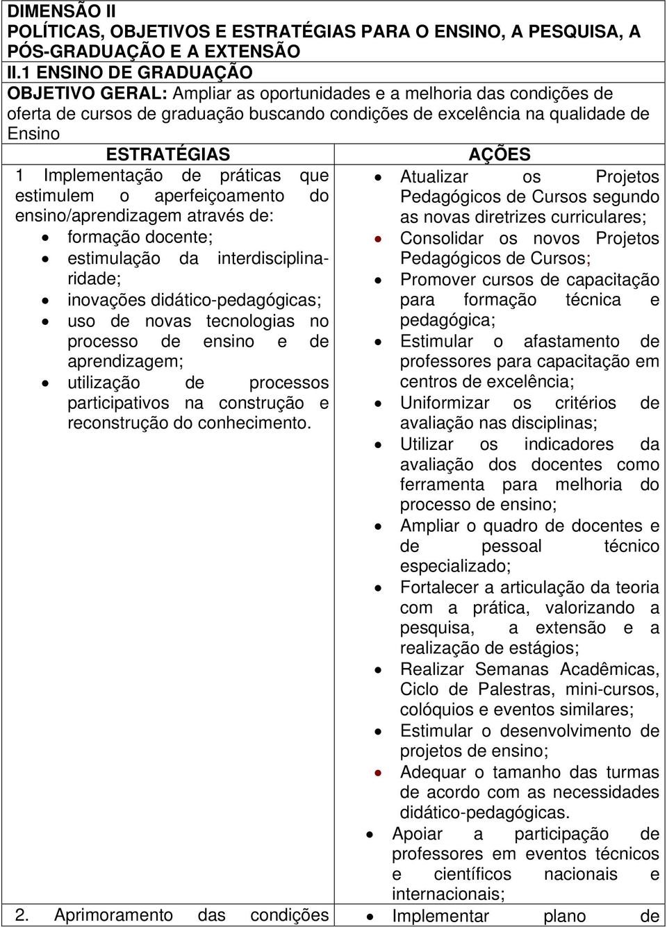 Implementação de práticas que estimulem o aperfeiçoamento do ensino/aprendizagem através de: formação docente; estimulação da interdisciplinaridade; inovações didático-pedagógicas; uso de novas