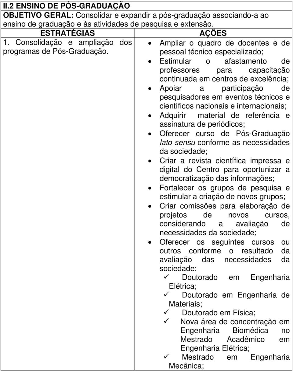 AÇÕES Ampliar o quadro de docentes e de pessoal técnico especializado; Estimular o afastamento de professores para capacitação continuada em centros de excelência; Apoiar a participação de