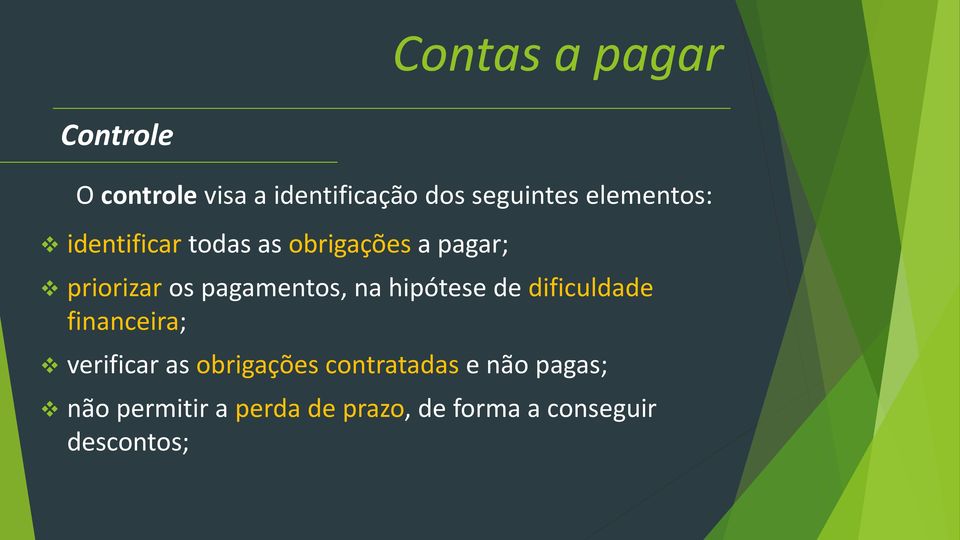 pagamentos, na hipótese de dificuldade financeira; verificar as obrigações