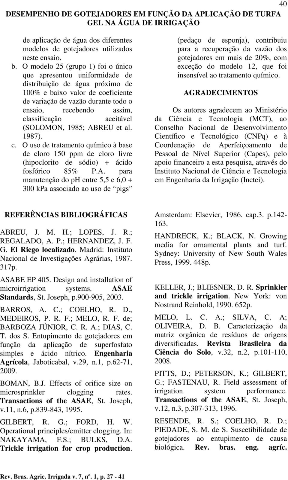 classificação aceitável (SOLOMON, 1985; AB