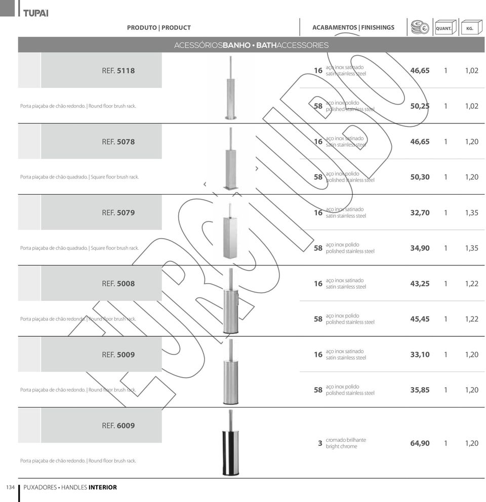 5079 2,70 1 1,5 Porta pia 0 4aba de ch 0 0o quadrado. Square floor brush rack. 4,90 1 1,5 REF.