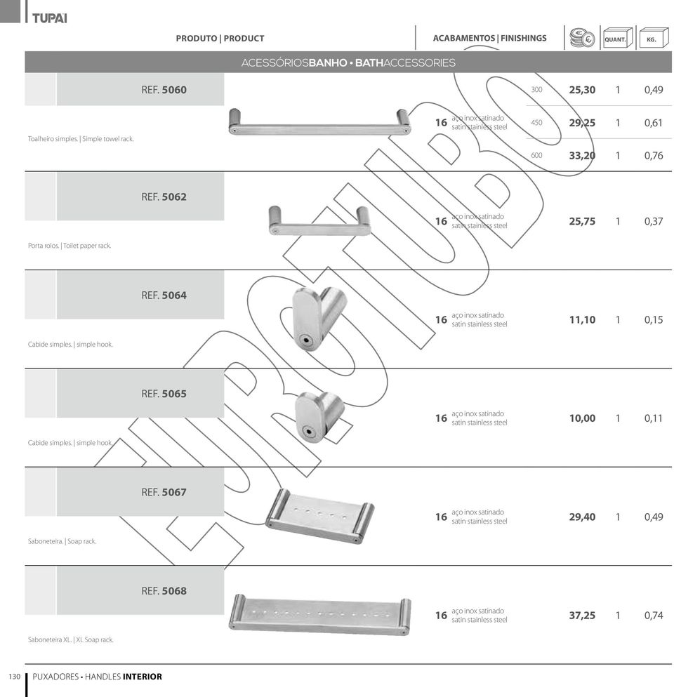 Toilet paper rack. REF. 5064 11,10 1 0,15 REF. 5065 10,00 1 0,11 REF.