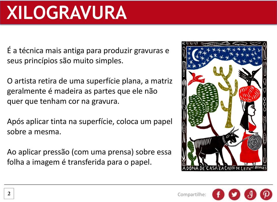 O artista retira de uma superfície plana, a matriz geralmente é madeira as partes que ele não