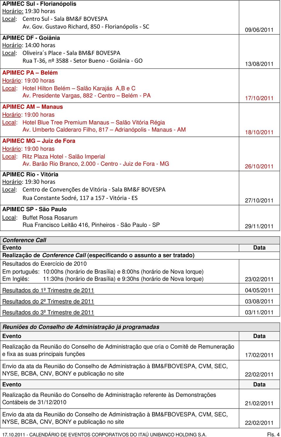 Hotel Hilton Belém Salão Karajás A,B e C Av. Presidente Vargas, 882 - Centro Belém - PA APIMEC AM Manaus Local: Hotel Blue Tree Premium Manaus Salão Vitória Régia Av.