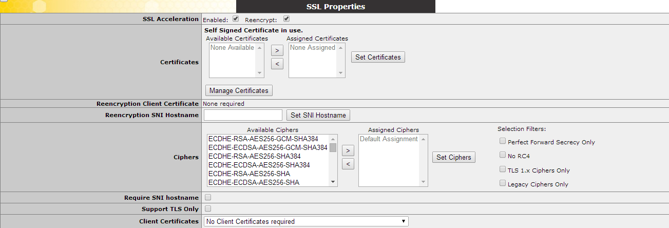 Dentro da seção Basic Properties da página de opções do Virtual Services, selecione as seguintes opções: a) Selecione HTTP/HTTPS na lista drop-down do Service Type. 7. Figura 4-9: Standard Options 8.