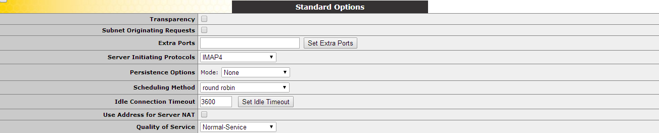 2. 3. Figura 4-46: Virtual Service parameters Digite o endereço de IP do Virtual Service no campo Virtual Address. Digite 993 no campo Port.