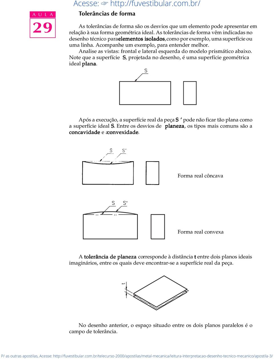 Analise as vistas: frontal e lateral esquerda do modelo prismático abaixo. Note que a superfície S, projetada no desenho, é uma superfície geométrica ideal plana.