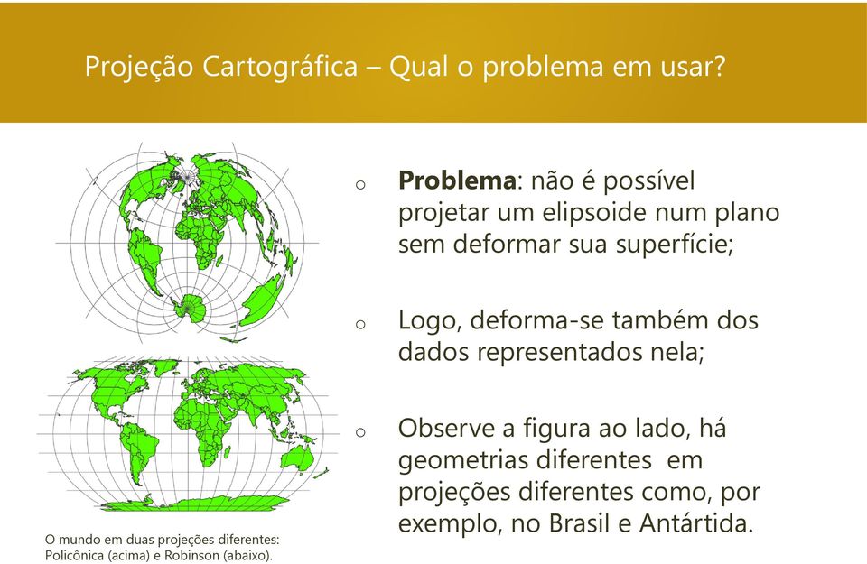 defrma-se também ds dads representads nela; O mund em duas prjeções diferentes: