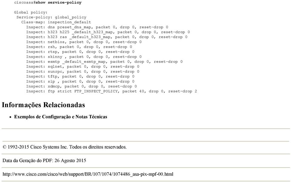 reset-drop 0 Inspect: rtsp, packet 0, drop 0, reset-drop 0 Inspect: skinny, packet 0, drop 0, reset-drop 0 Inspect: esmtp _default_esmtp_map, packet 0, drop 0, reset-drop 0 Inspect: sqlnet, packet 0,