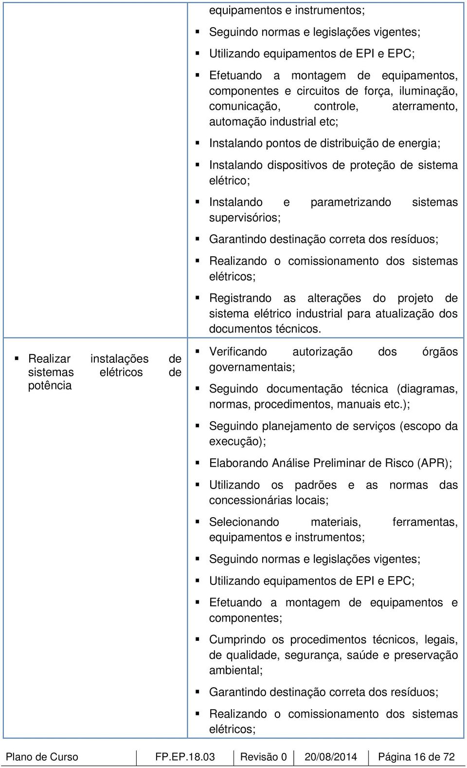 sistemas supervisórios; Garantindo destinação correta dos resíduos; Realizando o comissionamento dos sistemas elétricos; Registrando as alterações do projeto de sistema elétrico industrial para