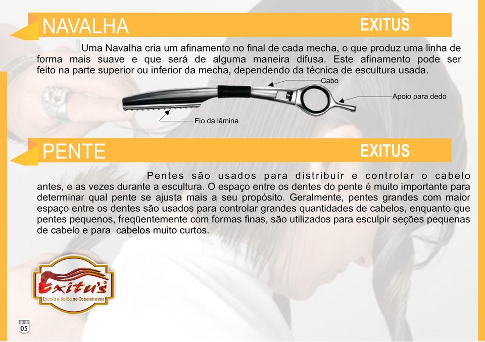 Cabo Apoio para dedo PENTE Fio da lâmina Pentes são usados para distribuir e controlar o cabelo antes, e as vezes durante a escultura.