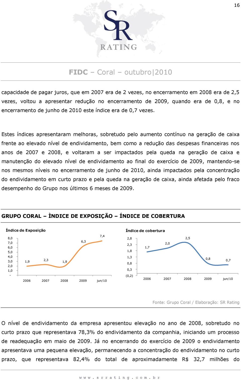 Estes índices apresentaram melhoras, sobretudo pelo aumento contínuo na geração de caixa frente ao elevado nível de endividamento, bem como a redução das despesas financeiras nos anos de 2007 e 2008,