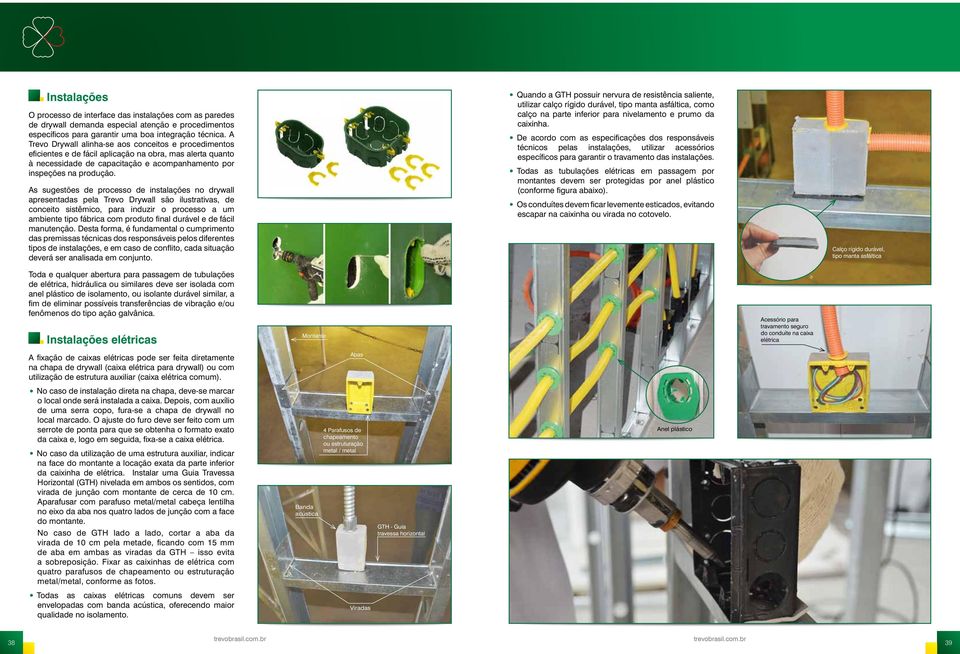 As sugestões de processo de instalações no drywall apresentadas pela Trevo Drywall são ilustrativas, de conceito sistêmico, para induzir o processo a um ambiente tipo fábrica com produto final