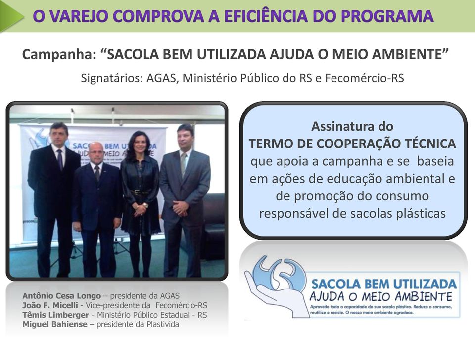 promoção do consumo responsável de sacolas plásticas Antônio Cesa Longo presidente da AGAS João F.
