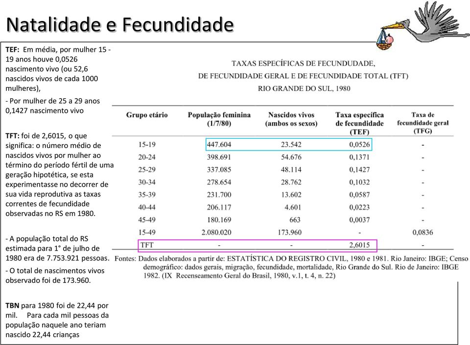 no decorrer de sua vida reprodutiva as taxas correntes de fecundidade observadas no RS em 1980. - A população total do RS estimada para 1 de julho de 1980 era de 7.753.