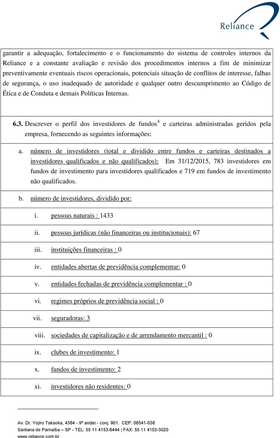 demais Políticas Internas. 6.3. Descrever o perfil dos investidores de fundos 4 e carteiras administradas geridos pela empresa, fornecendo as seguintes informações: a.