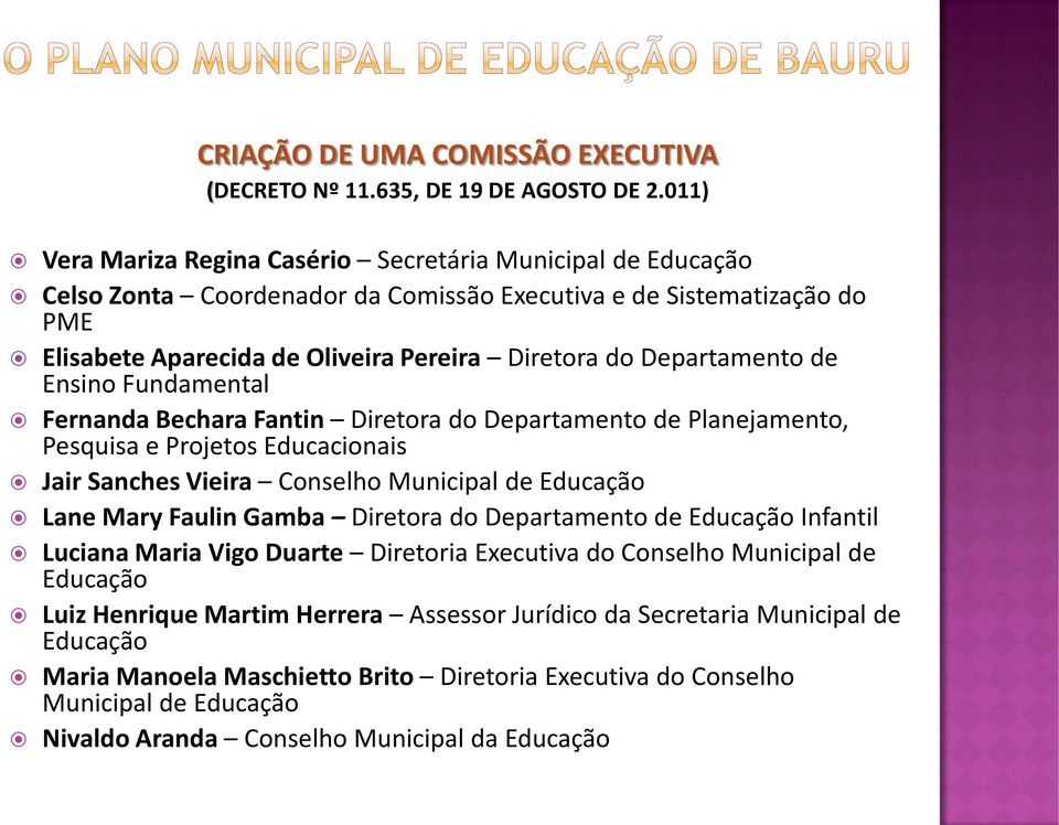 Departamento de Ensino Fundamental Fernanda Bechara Fantin Diretora do Departamento de Planejamento, Pesquisa e Projetos Educacionais Jair Sanches Vieira Conselho Municipal de Educação Lane Mary