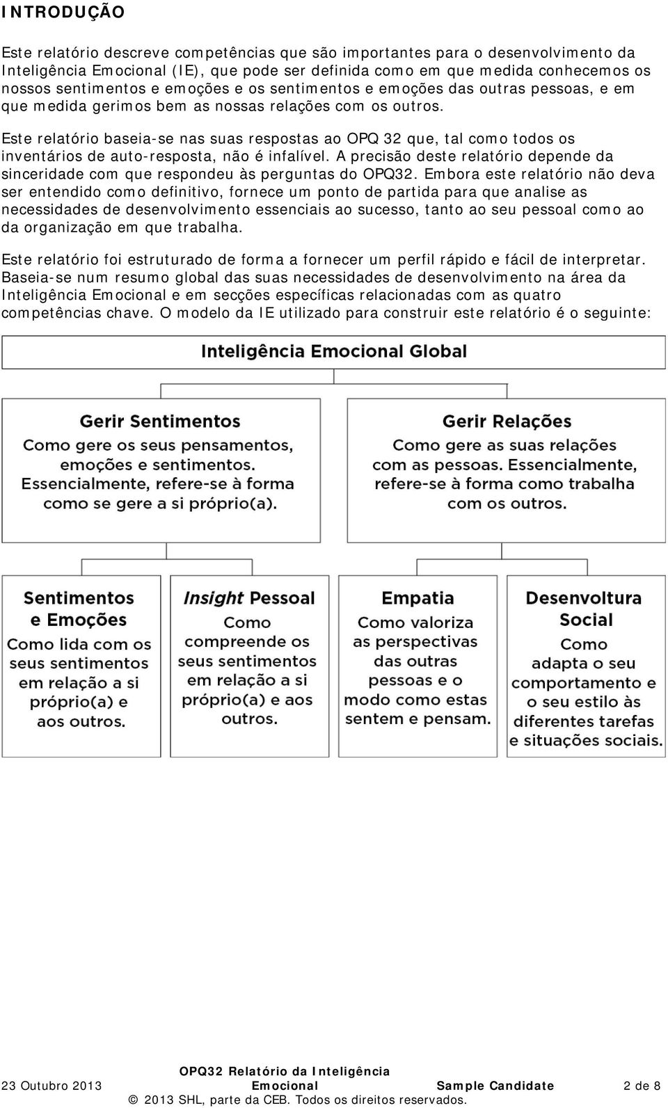 Este relatório baseia-se nas suas respostas ao OPQ 32 que, tal como todos os inventários de auto-resposta, não é infalível.