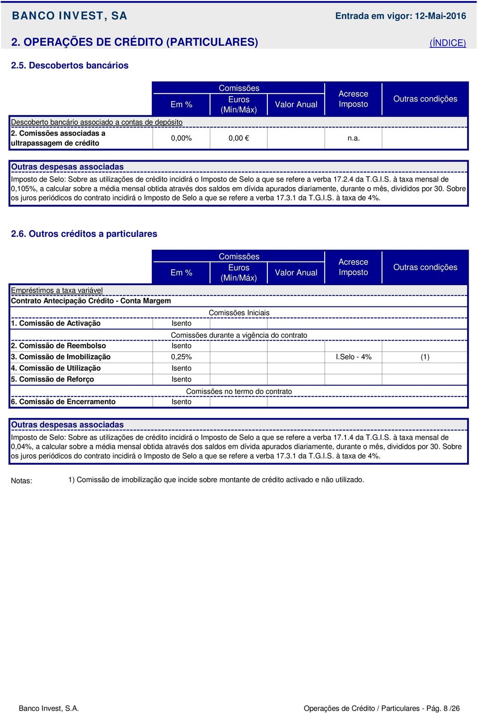 G.I.S. à taxa mensal de 0,105%, a calcular sobre a média mensal obtida através dos saldos em dívida apurados diariamente, durante o mês, divididos por 30.