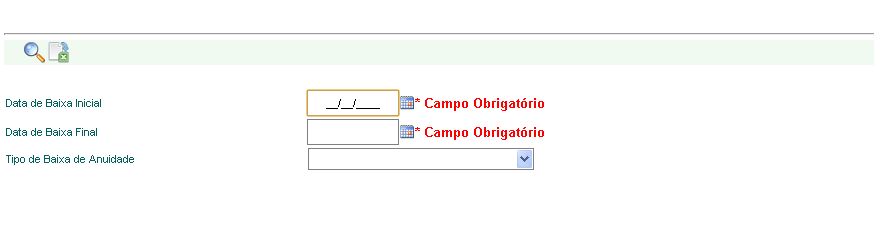 APLICAÇÃO Esta tela é acessada pelo menu principal através do caminho: Cobrança >> Boleto >> Pesquisa de Baixas de Anuidades Feitas pelo Usuário.