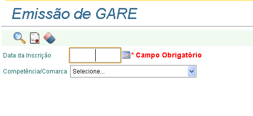 APLICAÇÃO Esta tela é acessada pelo menu principal através do caminho: Receita >> Cobrança >> Dívida Ativa >> Emitir GARE.