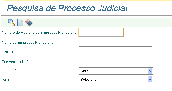 APLICAÇÃO Esta tela é acessada pelo menu principal através do caminho: Receita >> Cobrança >> Dívida Ativa >> Processo Judicial.