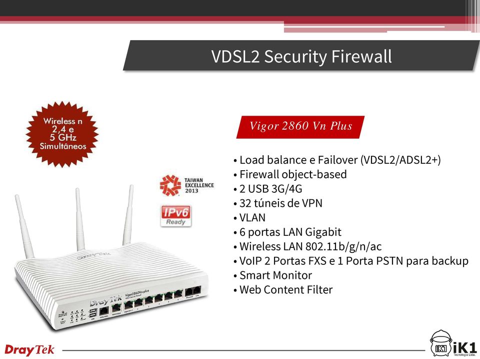 túneis de VPN VLAN 6 portas LAN Gigabit Wireless LAN 802.