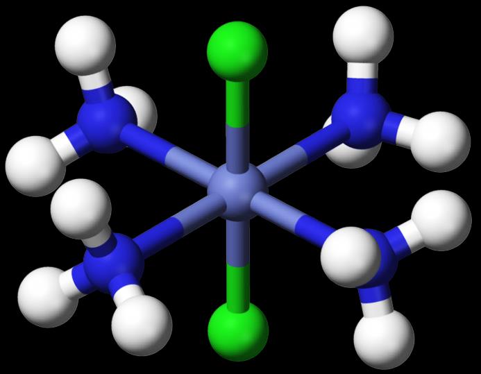 Fato: A fómula molecular de um composto de coordenação não fornece informações definitivas sobre o arranjo espacial dos ligantes entorno de um centro metálico.