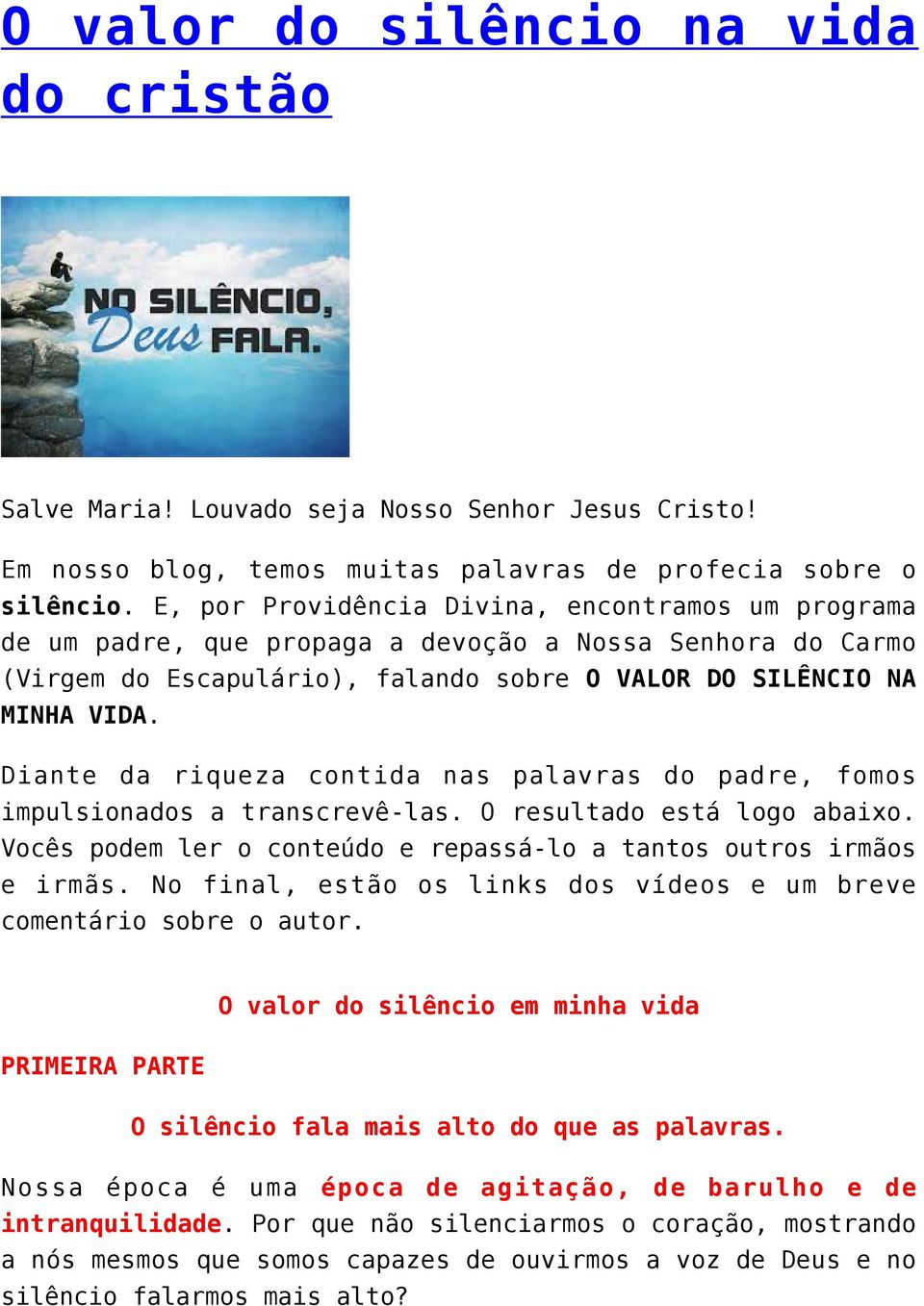 Diante da riqueza contida nas palavras do padre, fomos impulsionados a transcrevê-las. O resultado está logo abaixo. Vocês podem ler o conteúdo e repassá-lo a tantos outros irmãos e irmãs.