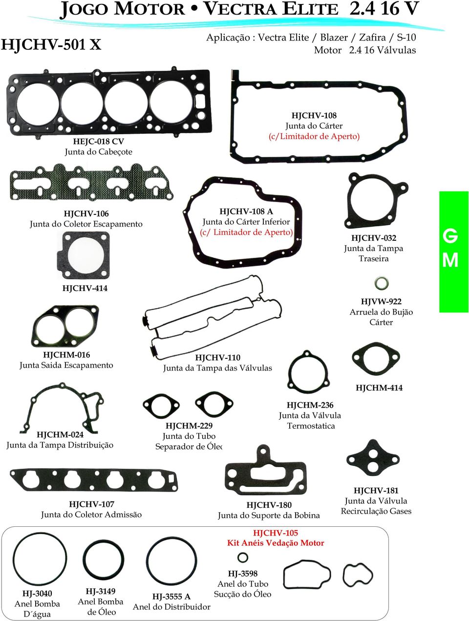 HJCHV-414 HJCH-016 Junta Saida Escapamento HJCHV-110 HJCH-414 HJCH-024 HJCH-229 Separador de Óleo HJCH-236 Termostatica HJCHV-107 Junta do Coletor Admissão