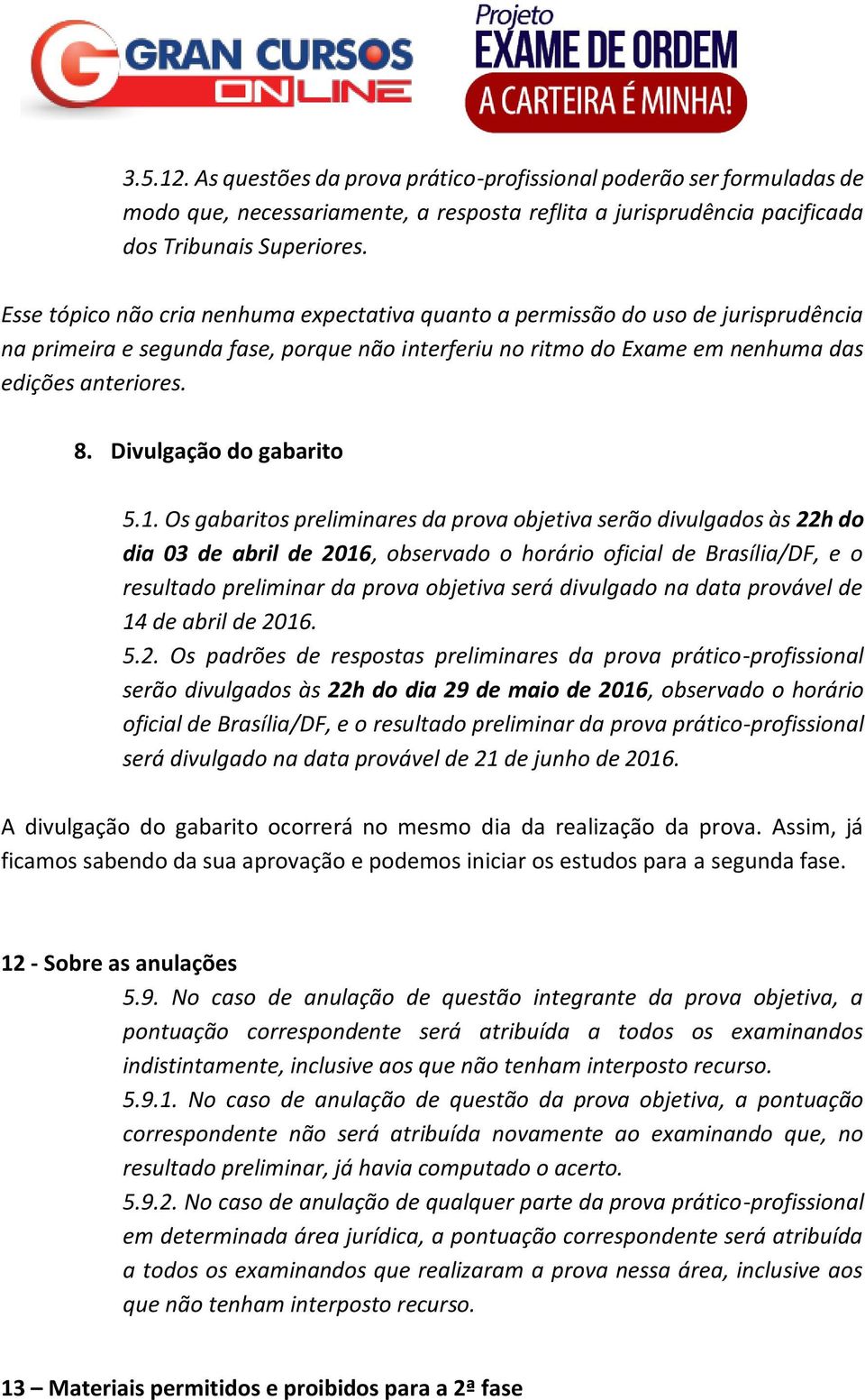 Divulgação do gabarito 5.1.