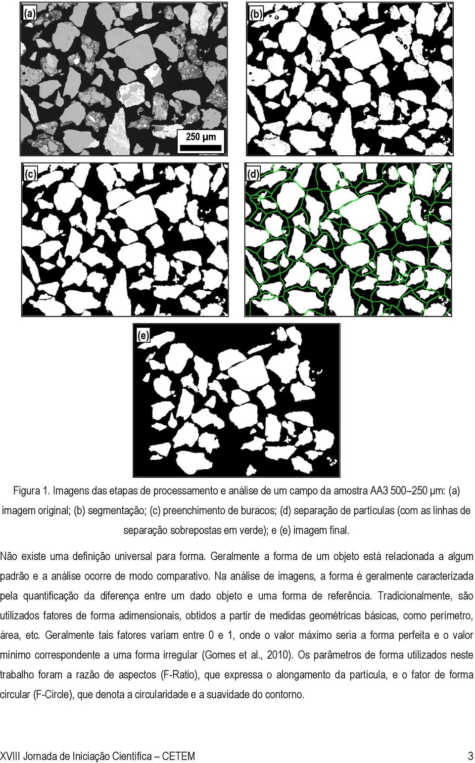 separação sobrepostas em verde); e (e) imagem final. Não existe uma definição universal para forma.