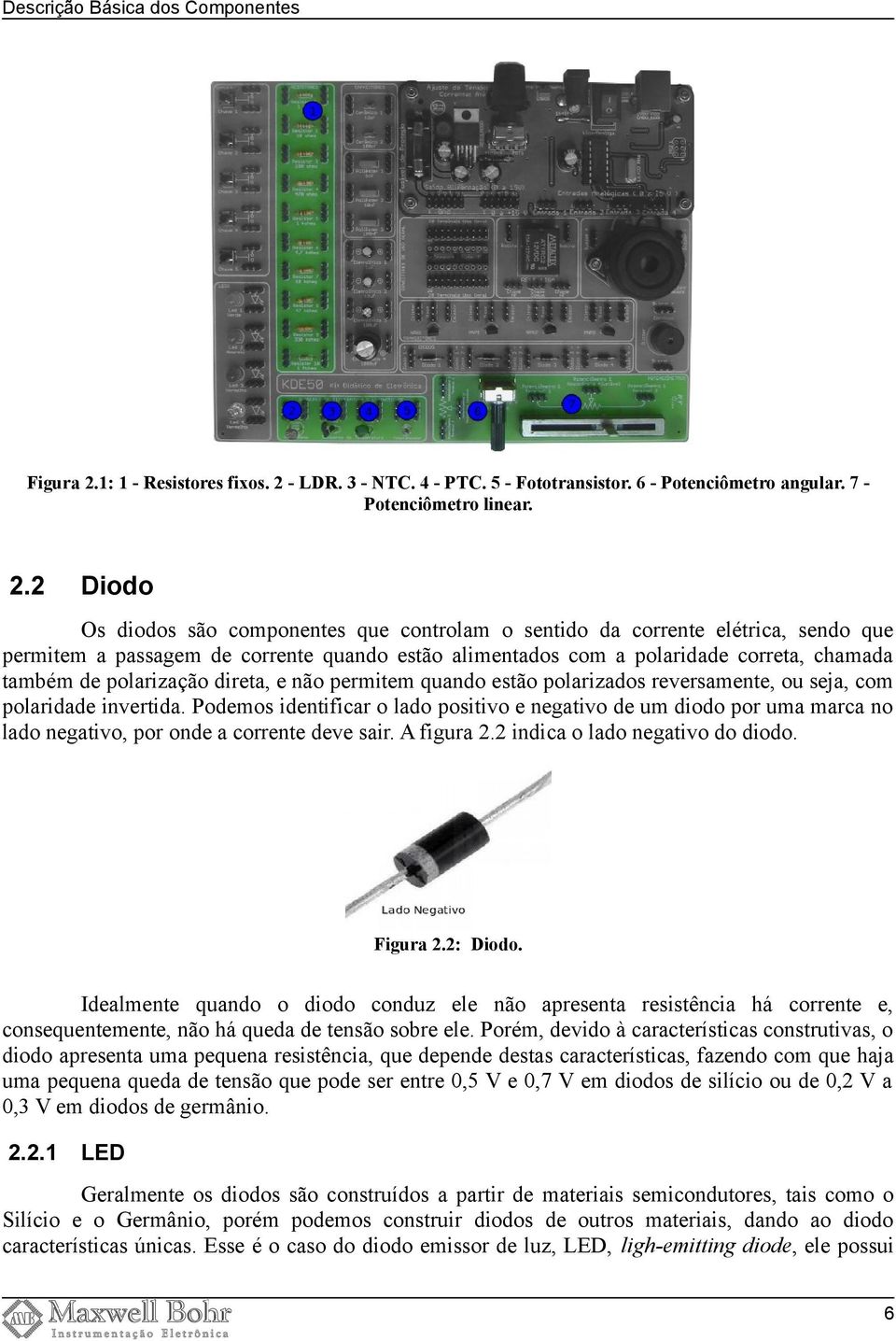 - LDR. 3 - NTC. 4 - PTC. 5 - Fototransistor. 6 - Potenciômetro angular. 7 Potenciômetro linear. 2.