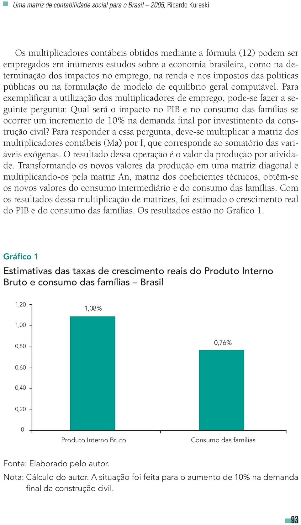 Para exemplificar a utilização dos multiplicadores de emprego, pode se fazer a seguinte pergunta: Qual será o impacto no PIB e no consumo das famílias se ocorrer um incremento de 10% na demanda final