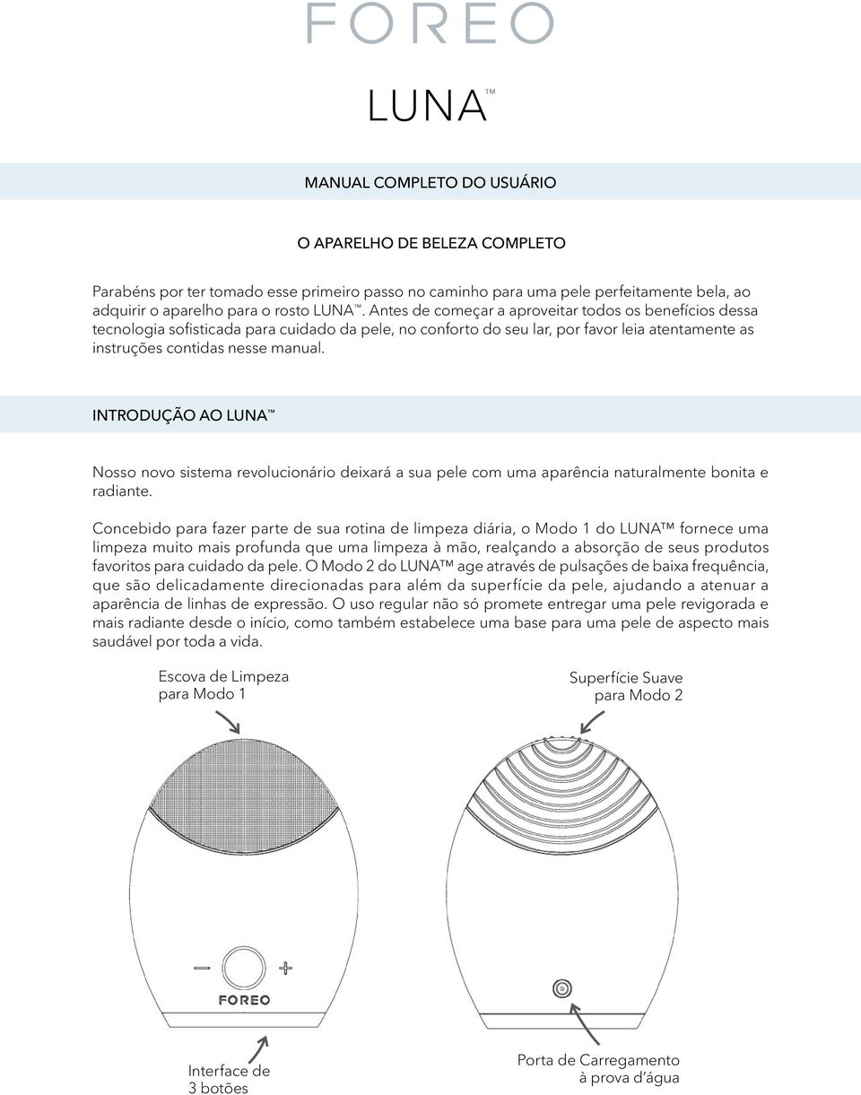 INTRODUÇÃO AO LUNA Nosso novo sistema revolucionário deixará a sua pele com uma aparência naturalmente bonita e radiante.