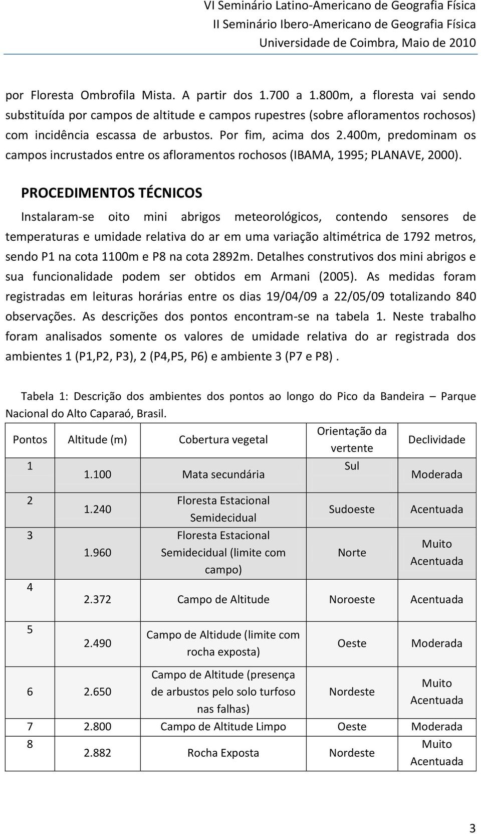 400m, predominam os campos incrustados entre os afloramentos rochosos (IBAMA, 1995; PLANAVE, 2000).