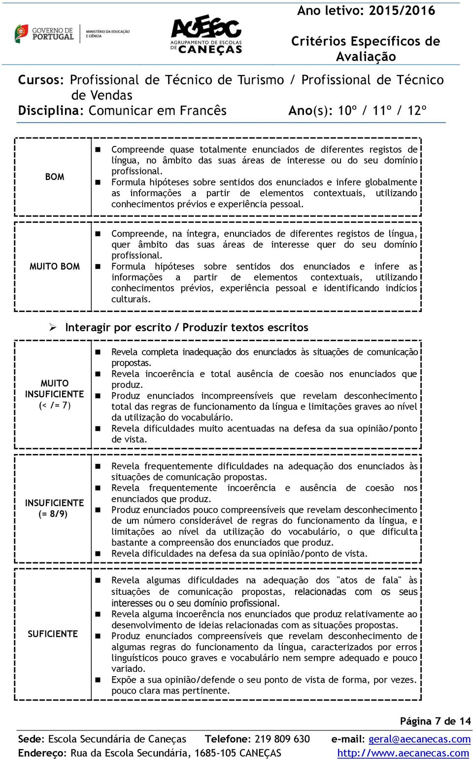 MUITO BOM Compreende, na íntegra, enunciados de diferentes registos de língua, quer âmbito das suas áreas de interesse quer do seu domínio profissional.