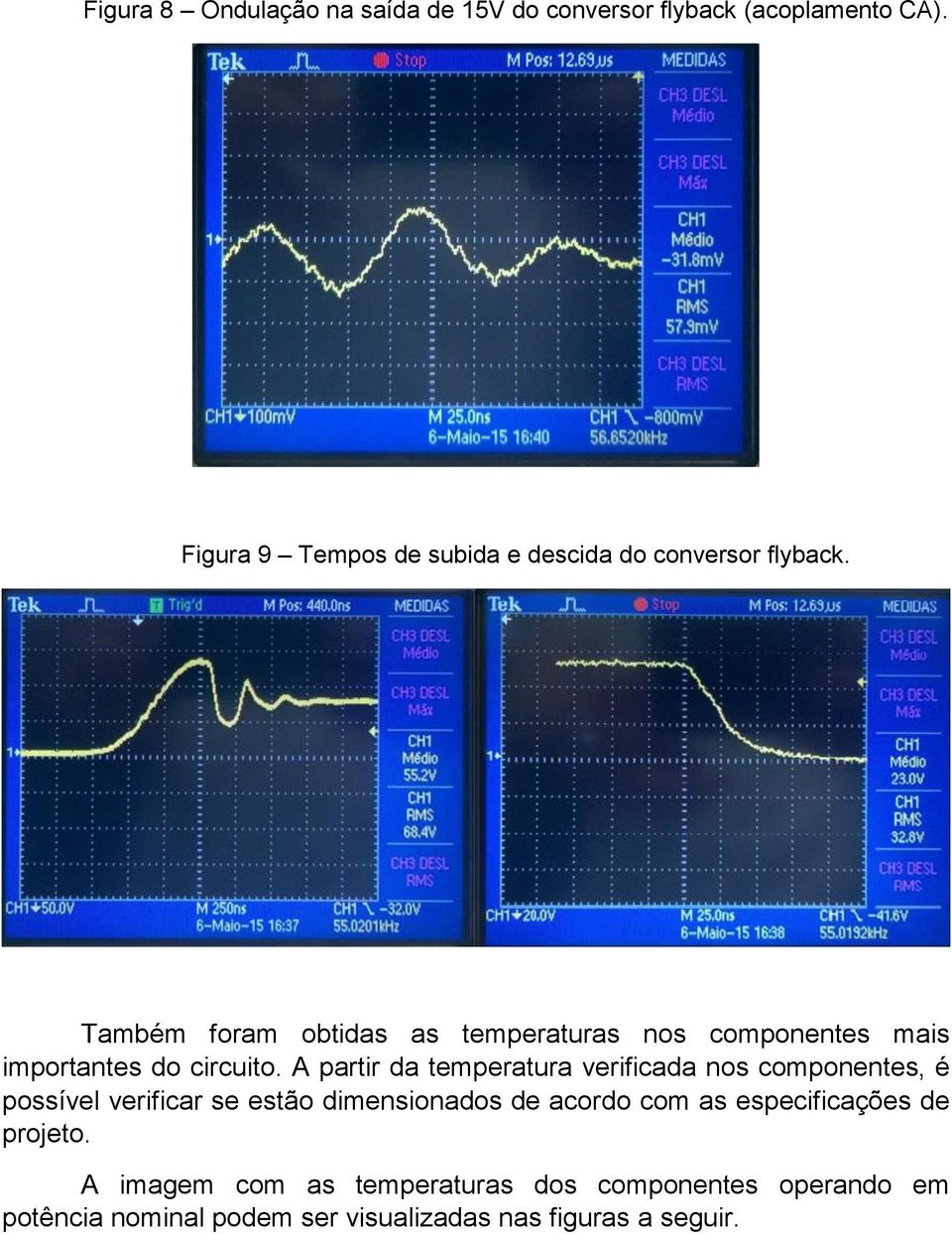 Também foram obtidas as temperaturas nos componentes mais importantes do circuito.