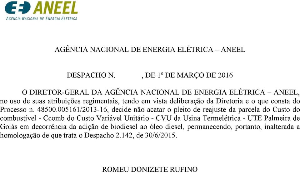 deliberação da Diretoria e o que consta do Processo n. 48500.