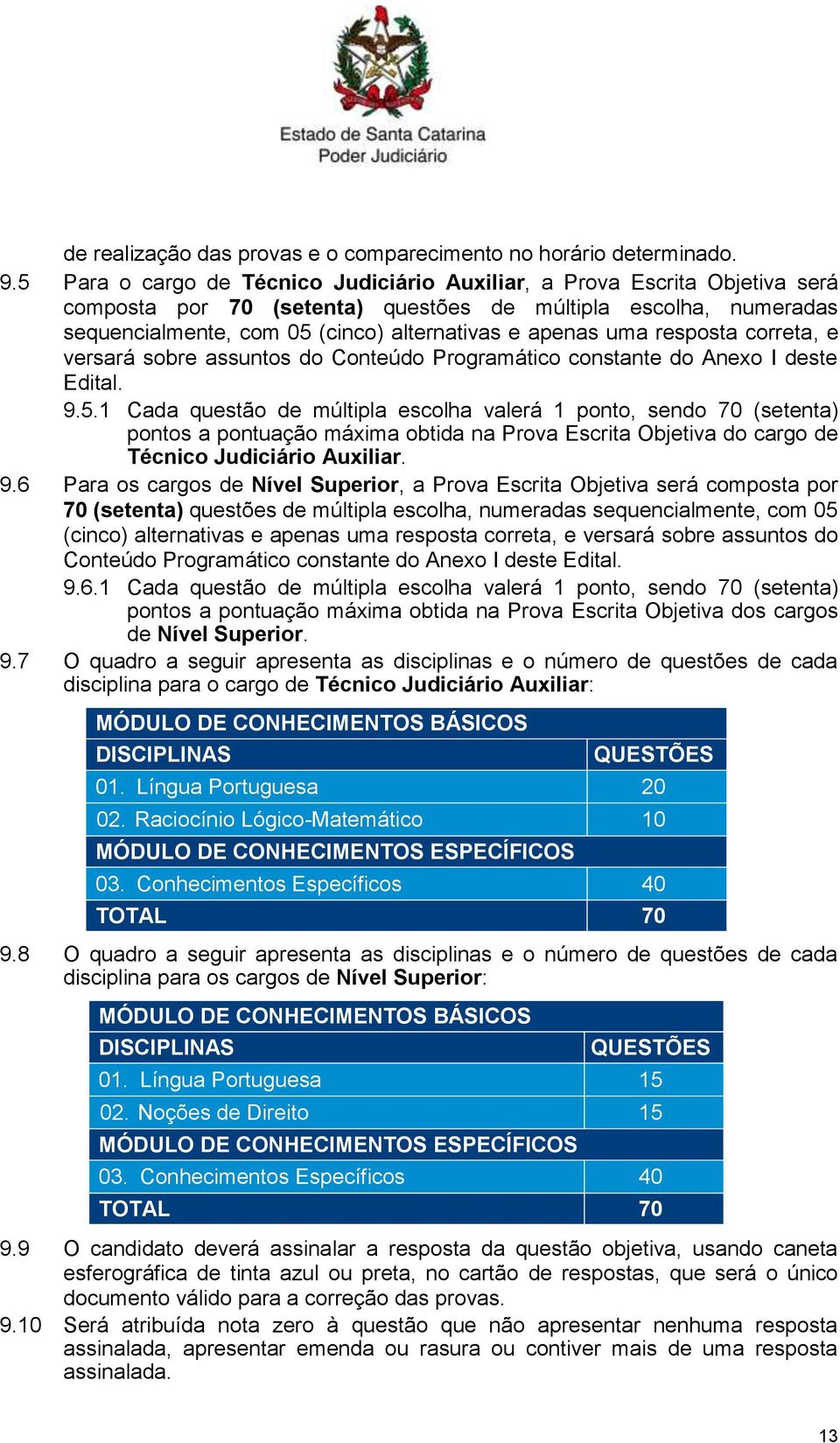 uma resposta correta, e versará sobre assuntos do Conteúdo Programático constante do Anexo I deste Edital. 9.5.