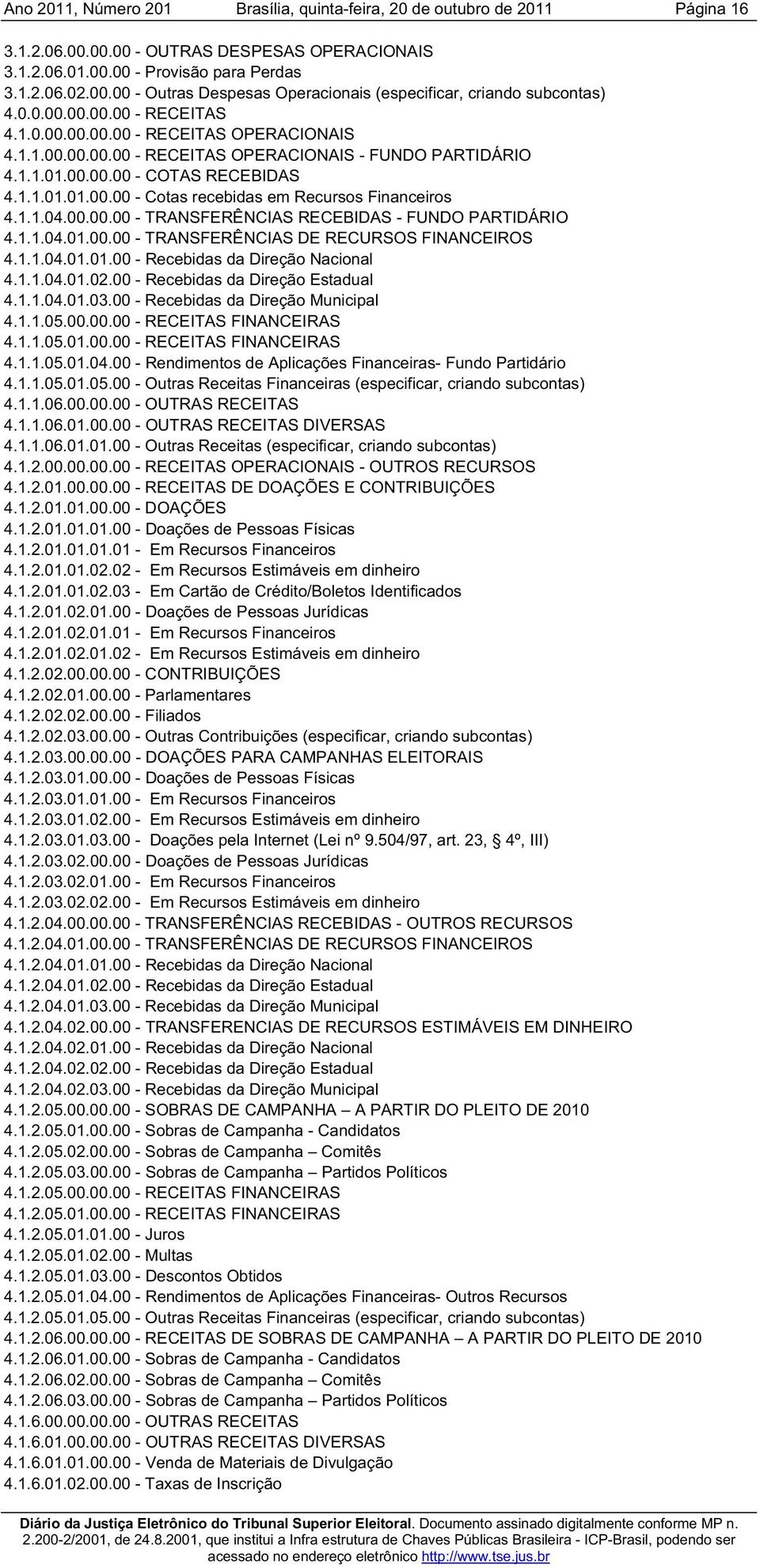 1.1.04.00.00.00 - TRANSFERÊNCIAS RECEBIDAS - FUNDO PARTIDÁRIO 4.1.1.04.01.00.00 - TRANSFERÊNCIAS DE RECURSOS FINANCEIROS 4.1.1.04.01.01.00 - Recebidas da Direção Nacional 4.1.1.04.01.02.