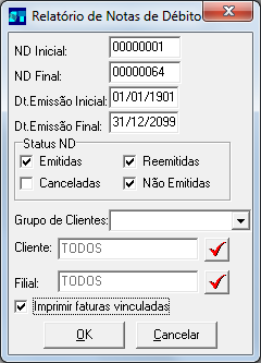 35-Possibilidade de imprimir, nos relatórios de notas de débito e notas de crédito, o número da fatura vinculada e seu status no financeiro.