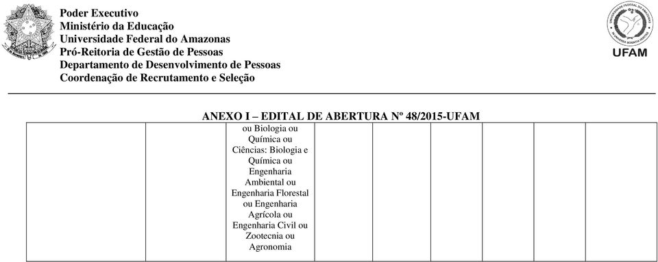 Biologia e Química ou Ambiental ou