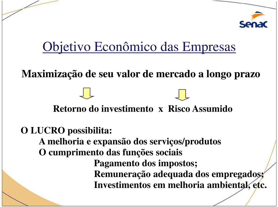 expansão dos serviços/produtos O cumprimento das funções sociais Pagamento dos