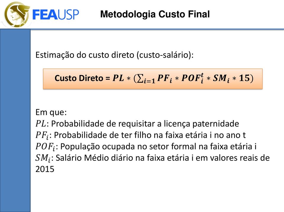 Probabilidade de ter filho na faixa etária i no ano t POF i : População ocupada no setor